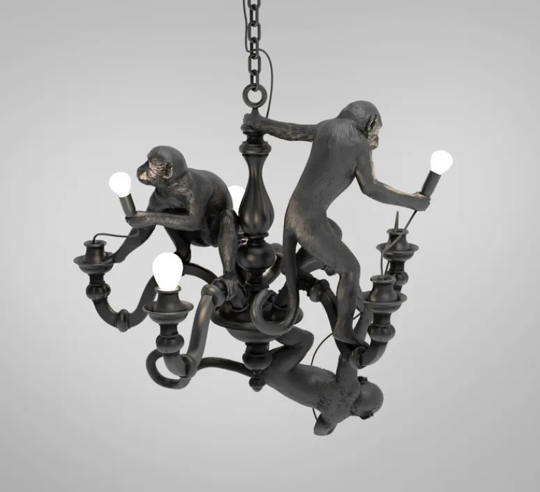 Suspension*Seletti Lustre 5, Singe, Monkey chandelier, , L80cm, H105cm - noir