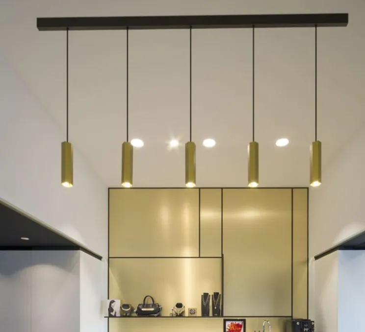 Lustre, 5 suspensions HEXO MULTI 3.0 PAR16, or, L150cm, H30cm, Ø7,7cm - Wever&Ducré