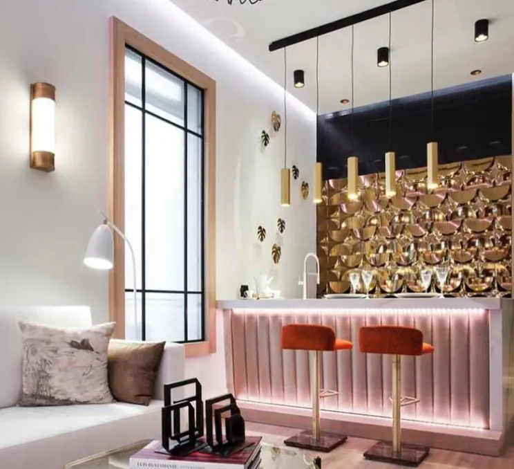 Lustre, 5 suspensions HEXO MULTI 3.0 PAR16, or, L150cm, H30cm, Ø7,7cm - Wever&Ducré