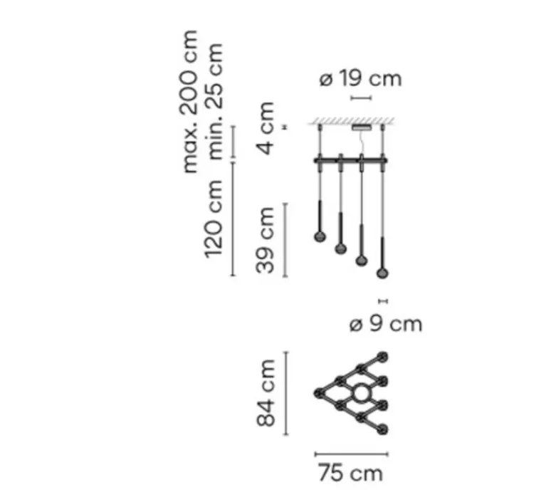 Suspension*Vibia Lustre, Algorithm 0825, , LED, dim, Dali push 1-10V, 2700K, 3123 lm, L75cm, H120cm - graphite