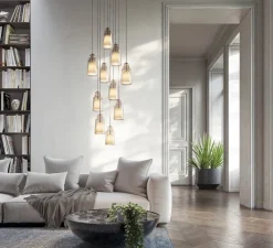 Suspension*Karman Lustre, Alibaglass, 10 x Ø11cm, Ø70cm, H50cm - bronze pyrex