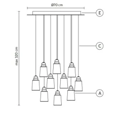 Suspension*Karman Lustre, Alibaglass, 10 x Ø11cm, Ø70cm, H50cm - bronze pyrex