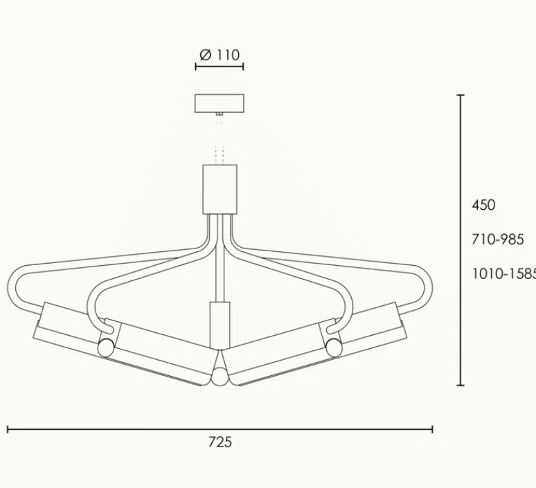Suspension*Rubn Lustre, Angel 5 300 Wide, , L72,5cm, H71-98,5cm - laiton