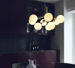 Suspension*Nuura Lustre, Apiales 9, , Ø59,5cm, H39cm - laiton brossé, verre opalin