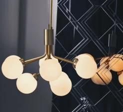 Suspension*Nuura Lustre, Apiales 9, , Ø59,5cm, H39cm - laiton brossé, verre opalin