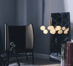 Suspension*Nuura Lustre, Apiales 9, , Ø59,5cm, H39cm - laiton brossé, verre opalin