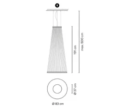 Lustre, Array, 1870, rosace en saillie, terracotta, LED, dim, 2700K, 6050 lm, Ø83cm, H191cm - Vibia