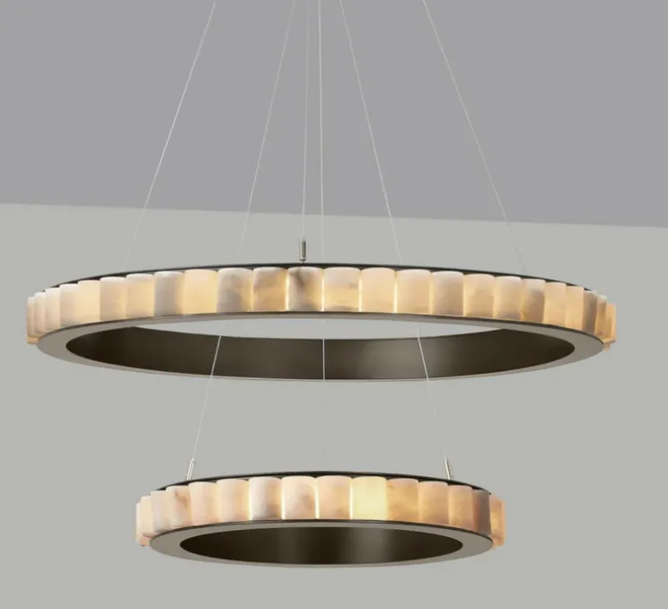 Lustre, Avalon HALO, laiton, albâtre, LED, dim, 2700K, 1000 lm, Ø110cm, H35cm - CTO lighting