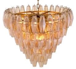 Suspension*Eichholtz Lustre, Benini S , , Ø65cm, H58cm - verre ambré, laiton antique