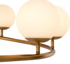 Lustre, Brissac, Laiton antique, globe opalin, L105cm, H52cm - Eichholtz