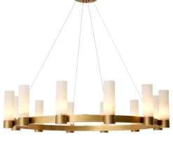 Suspension*Eichholtz Lustre, Catsro, , Ø136cm, H30cm - Albâtre, laiton antique