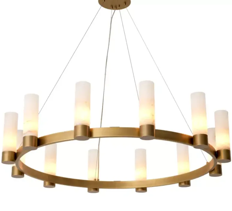 Suspension*Eichholtz Lustre, Catsro, , Ø136cm, H30cm - Albâtre, laiton antique