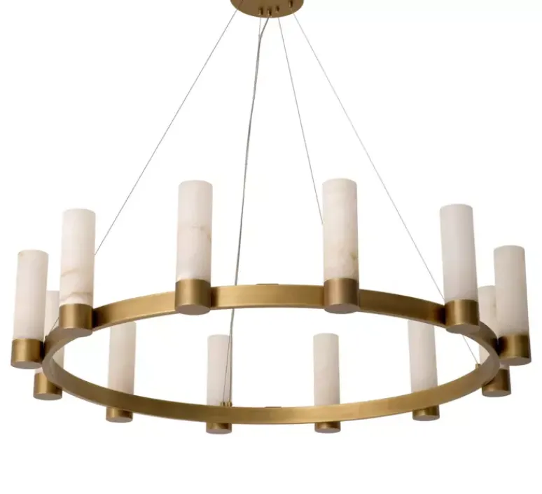 Suspension*Eichholtz Lustre, Catsro, , Ø136cm, H30cm - Albâtre, laiton antique