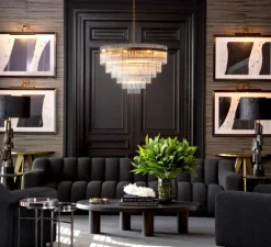 Suspension*Eichholtz Lustre, East Single, , Ø81cm, H56cm - laiton antique, verre transparent