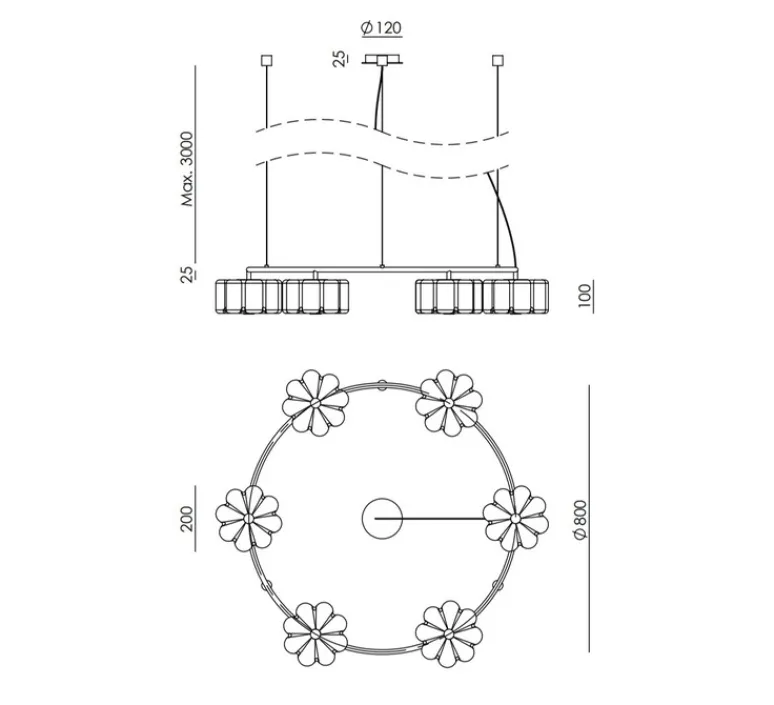 Suspension*Aromas del Campo Lustre, Flow C1339/6, , Ø80cm, H10cm- noir, verre opalin