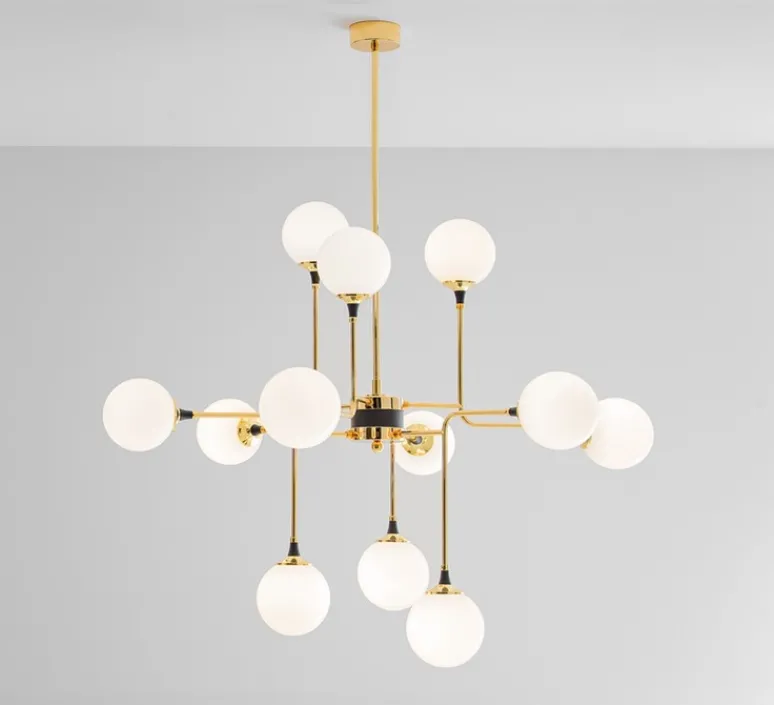 Suspension*Stilnovo Lustre, Galassia, , L120,4cm, H125, 2cm - laiton, verre opalin