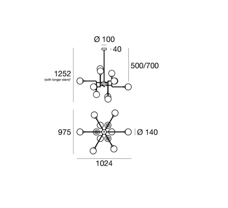 Suspension*Stilnovo Lustre, Galassia, , L120,4cm, H125, 2cm - laiton, verre opalin