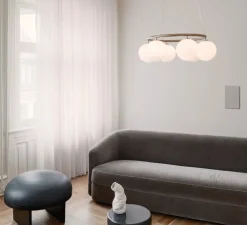 Lustre, Miira 6 Circular, laiton, verre opalin, Ø80cm, H20cm - Nuura