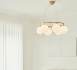 Lustre, Miira 6 Circular, laiton, verre opalin, Ø80cm, H20cm - Nuura