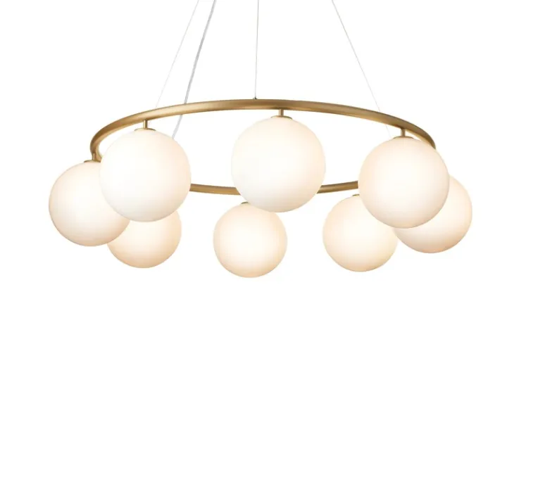 Suspension*Nuura Lustre, Miira 8 Circular, , Ø100cm, H20cm - laiton, verre opalin