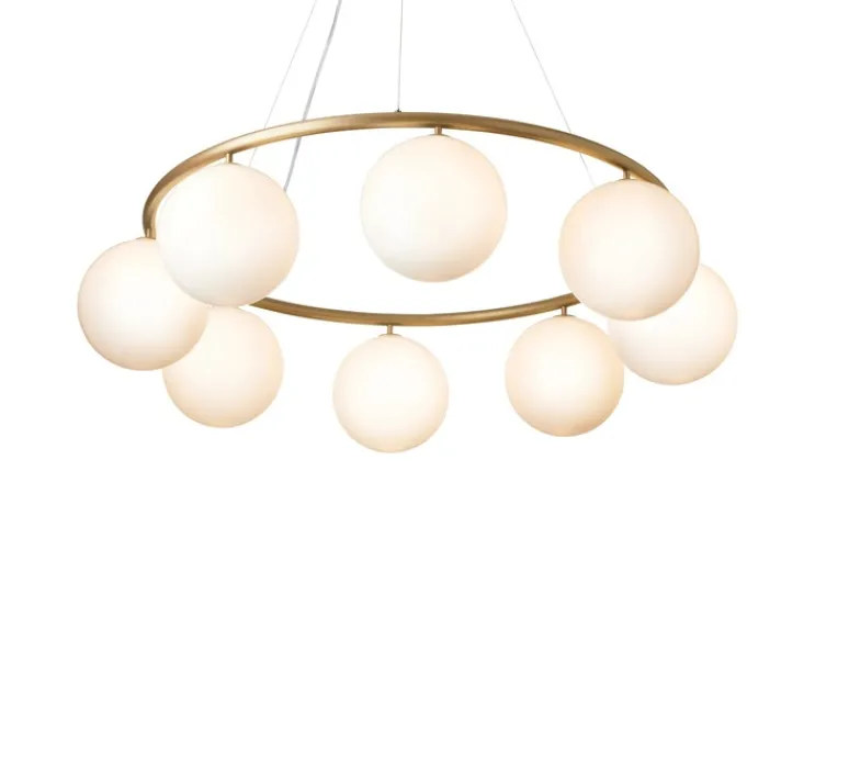 Suspension*Nuura Lustre, Miira 8 Circular, , Ø100cm, H20cm - laiton, verre opalin