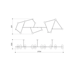 Suspension*Contain Lustre, Nuvol 10, , L270cm, H20cm - laiton brossé, verre brillant