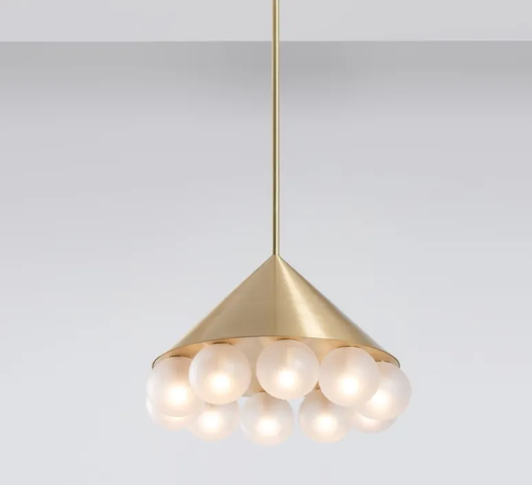 Suspension*SkLO Studio Lustre, Peak 10, , Ø51cm, H34cm - Transparent texturé, laiton