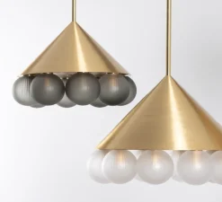 Suspension*SkLO Studio Lustre, Peak 10, , Ø51cm, H34cm - Transparent texturé, laiton