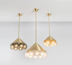 Suspension*SkLO Studio Lustre, Peak 6, , Ø35cm, H26cm - Whisky, laiton