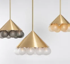 Suspension*SkLO Studio Lustre, Peak 6, , Ø35cm, H26cm - Whisky, laiton