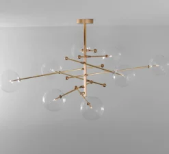 Lustre, Plafonnier, RD15, 8 bras, laiton bruni laqué, Ø200,3cm, H89,1-179,1cm - Schwung