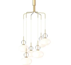 Lustre, Rizzatto Cluster 6, laiton satiné, opal, Ø93cm, H45cm - Nuura