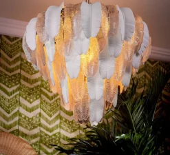 Suspension*Eichholtz Lustre, Saint Lucia L, , L81,5cm, H60cm - Verre texturé, blanc céramique