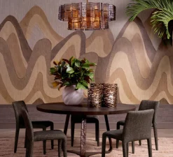 Suspension*Eichholtz Lustre, Silvano, , Ø88cm, H30cm - verre fumé, verre givré, laiton antique