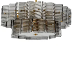 Suspension*Eichholtz Lustre, Silvano, , Ø88cm, H30cm - verre fumé, verre givré, laiton antique