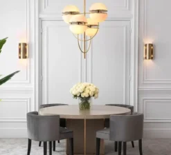 Lustre, Spiridon, laiton antique, verre opalin, Ø81cm, H107cm - Eichholtz