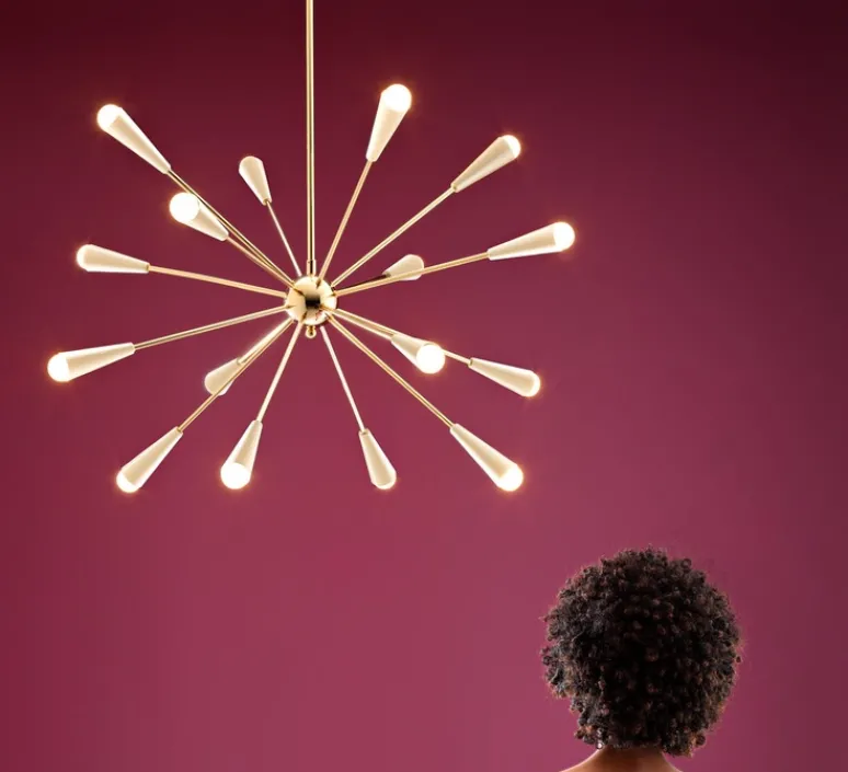 Suspension*Stilnovo Lustre, Sputnik, Or et ivoire, Ø98,2cm, H210cm - Noir et ivoire