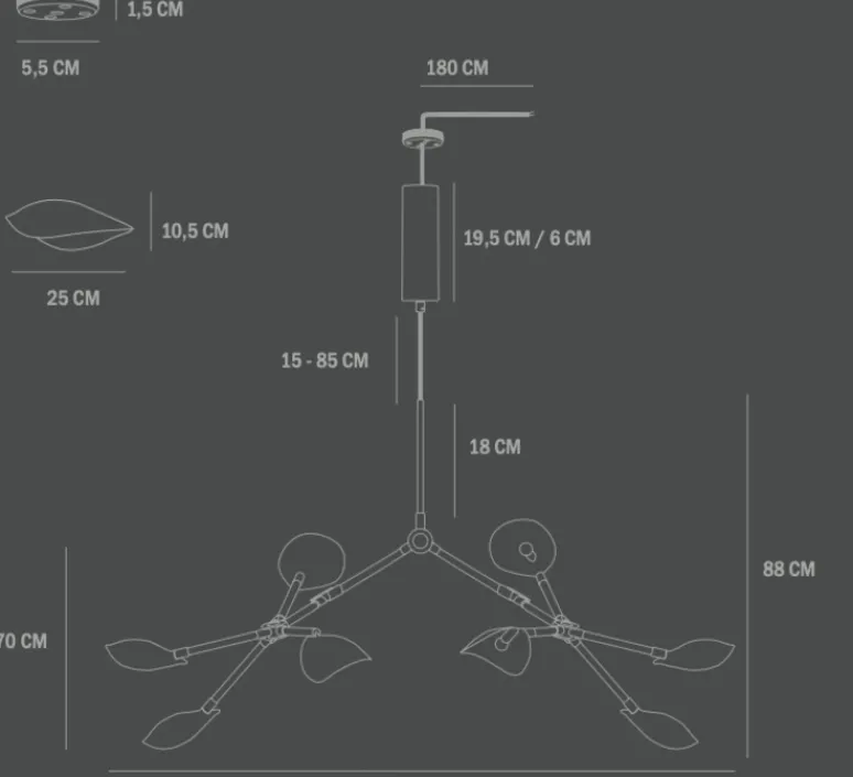 Suspension*101 Copenhagen Lustre, Stingray, , câble de 5m, L152cm, H70cm - bronze