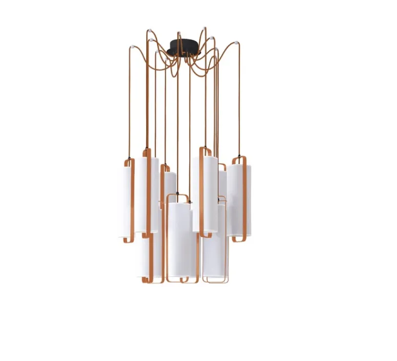 Suspension*DesignHeure Lustre, Twiggy 12, , Ø72cm, H150cm - blanc, cadre cuivré