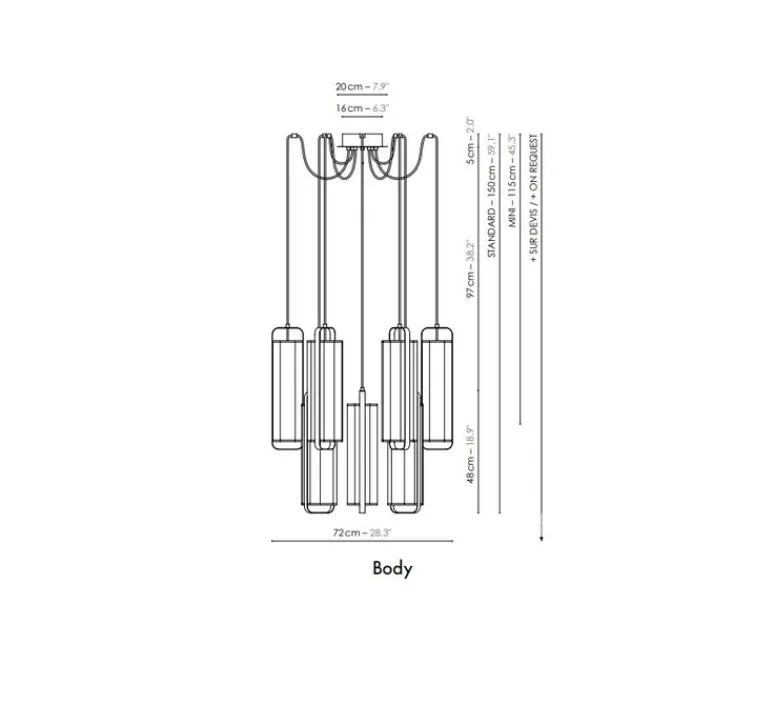 Suspension*DesignHeure Lustre, Twiggy 12, , Ø72cm, H150cm - blanc, cadre cuivré