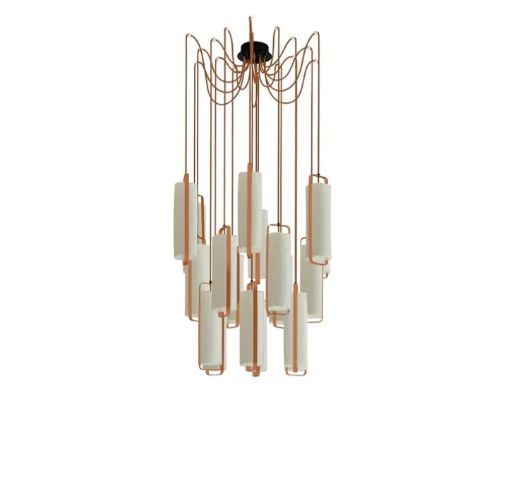 Lustre, Twiggy 18, blanc crème, cadre cuivré, Ø88cm, H230cm - DesignHeure