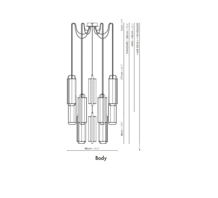 Lustre, Twiggy 18, blanc crème, cadre cuivré, Ø88cm, H230cm - DesignHeure