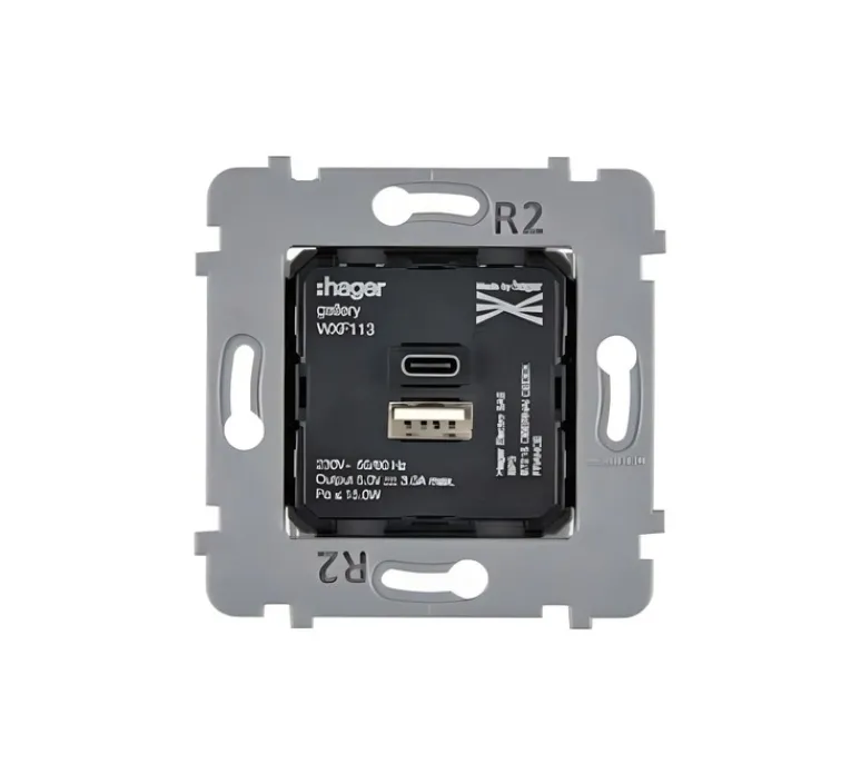 Prise*Modelec Mécanisme, Confidence, Simple, Prise USB A/C x1, L7,5cm, H7,5cm -