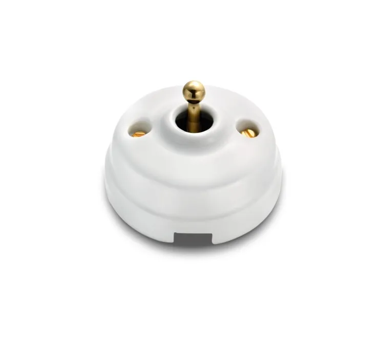 Mécanisme, Dimbler, Simple, Porcelaine blanc, Va-et-vient x1, Avec passe-câble, Doré brillant, L8,5cm, H9,4cm - Fontini