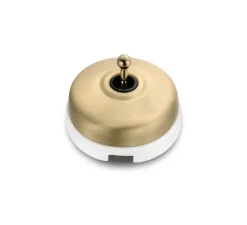 Interrupteur*Fontini Mécanisme, Dimbler, Simple, Porcelaine blanc avec dôme doré satin, Va-et-vient x1, Avec passe-câble, Doré brillant, L6,6cm, H6,6cm -