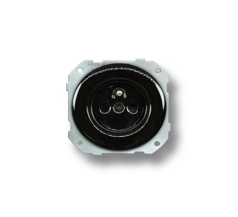 Prise*Fontini Mécanisme, Do Low, Simple, Porcelaine noir, Prise PC x1, L7,2cm, H7,2cm -
