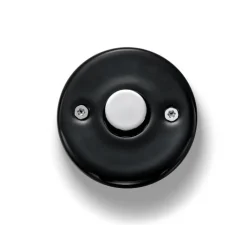 Interrupteur*Fontini Mécanisme, Do, Simple, Porcelaine noir, Poussoir x1, Chrome, L6,4cm, H6,4cm -