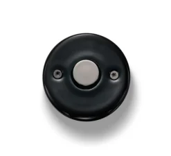 Interrupteur*Fontini Mécanisme, Do, Simple, Porcelaine noir, Poussoir x1, Nickel noir, L6,4cm, H6,4cm -