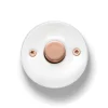 Interrupteur*Fontini Mécanisme, Do, Simple, Porcelaine blanc, Poussoir x1, Cuivre brillant, L6,4cm, H6,4cm -