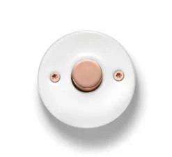 Interrupteur*Fontini Mécanisme, Do, Simple, Porcelaine blanc, Poussoir x1, Cuivre brillant, L6,4cm, H6,4cm -